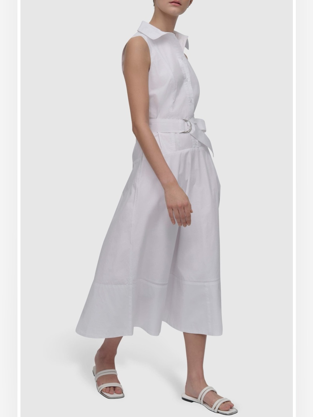 DKNY NWOT White Belted Drop Waist Midi Dress Sz Small